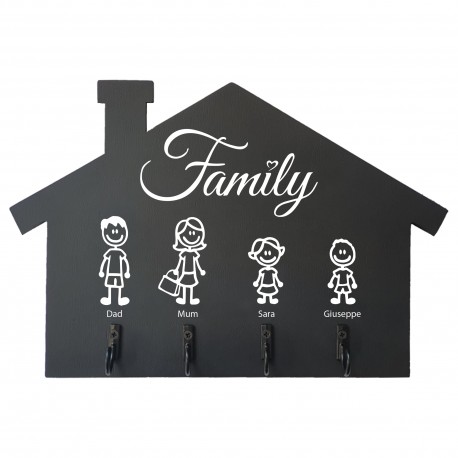 Appendichiavi da muro personalizzato portachiavi da parete nero in legno porta chiavi ingresso Family