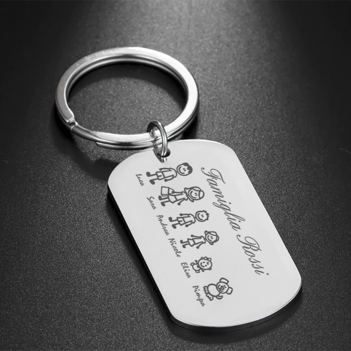Portachiavi personalizzato in metallo con incisione porta chiavi famiglia  Family ciondolo piastrina